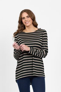 Vassalli Merino Stripe L-S Back Button Placket Top