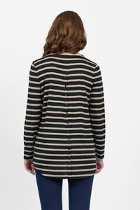 Vassalli Merino Stripe L-S Back Button Placket Top