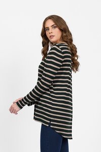 Vassalli Merino Stripe L-S Back Button Placket Top