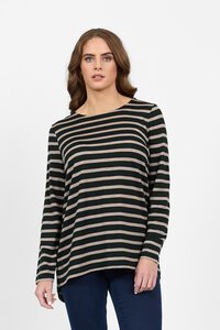 Vassalli Merino Stripe L-S Back Button Placket Top