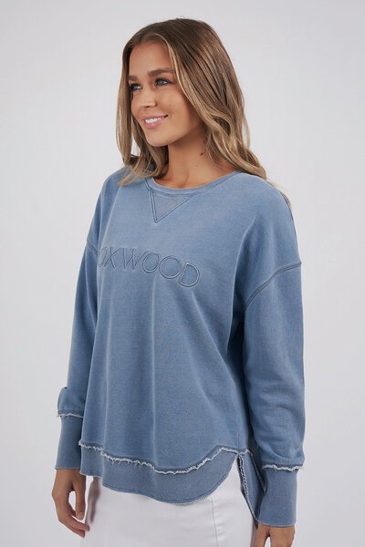 Foxwood Blue Washed Simplified Crew-new-Preen