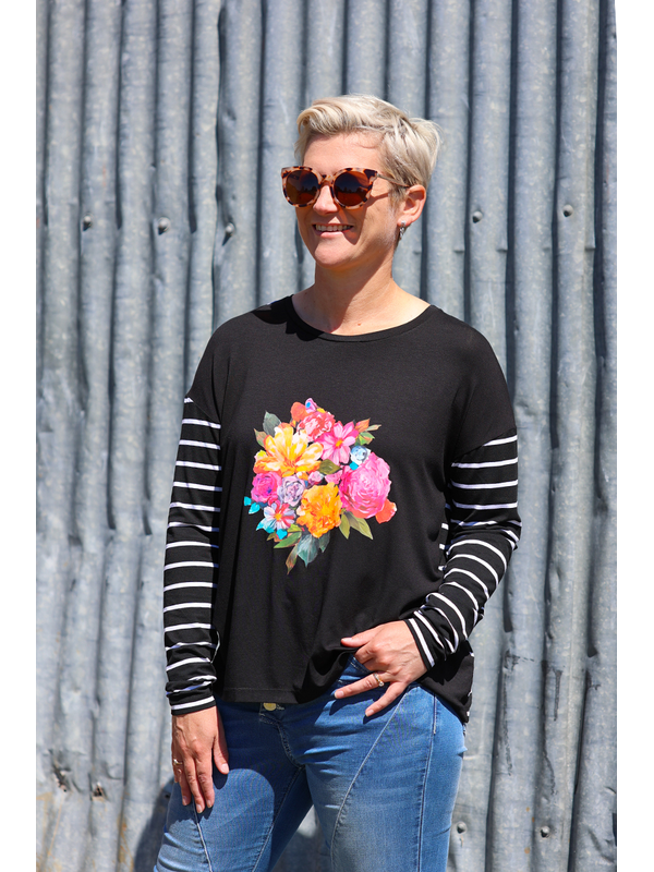 Foil Bouquet Drop Shoulder Top