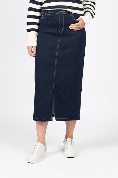 Vassalli Denim Mid Length Skirt With Front Split-new-Preen