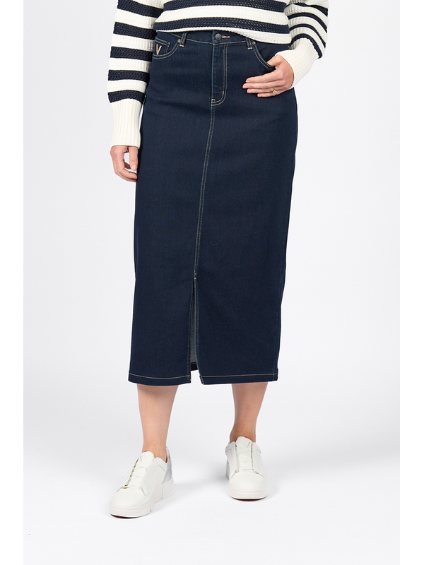 Vassalli Denim Mid Length Skirt With Front Split