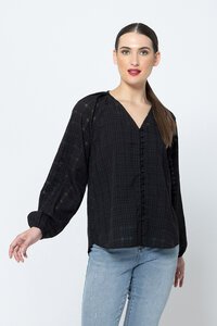 Seeking Lola Sheer Black Check Santorini Top