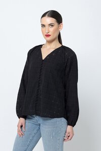 Seeking Lola Sheer Black Check Santorini Top