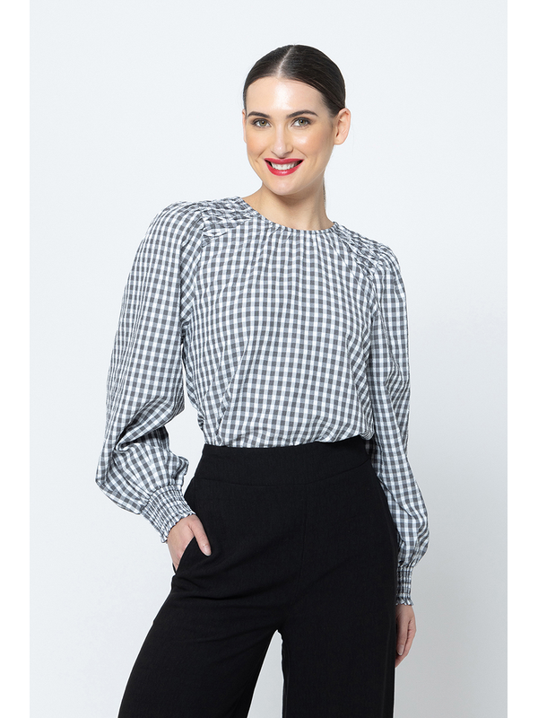 Seeking Lola Texture Check Honeycombe Blouse