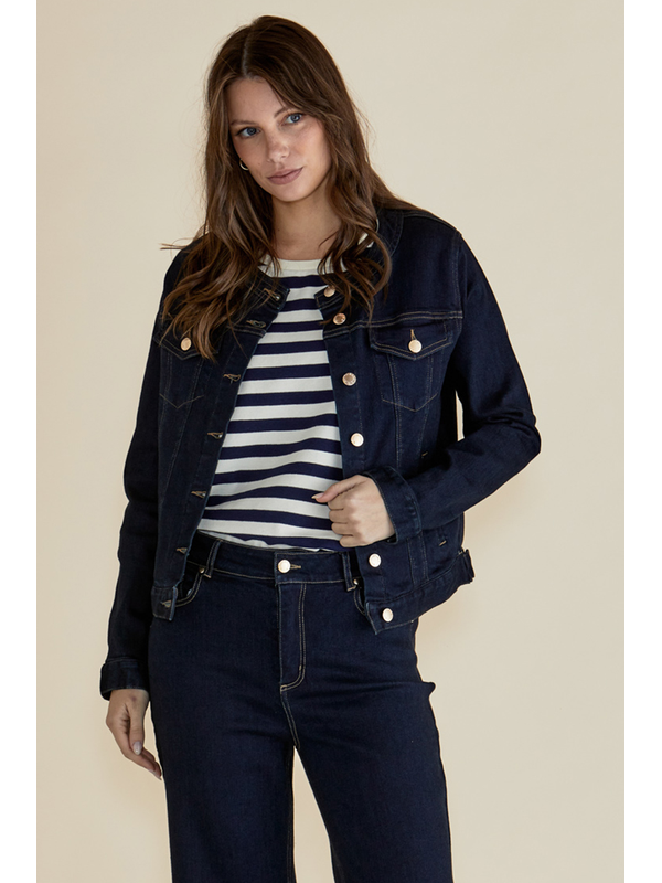 Betty Basics Cindy Collarless Denim Jacket