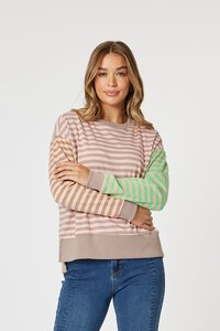 Threadz Maxwell Coral Stripe Sweat