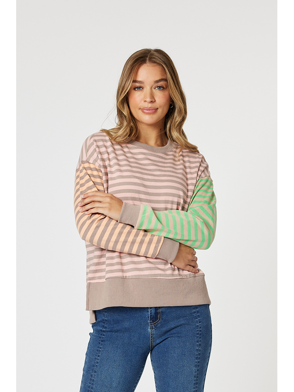 Threadz Maxwell Coral Stripe Sweat