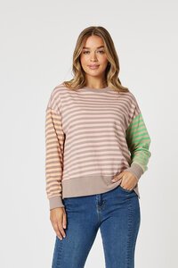 Threadz Maxwell Coral Stripe Sweat