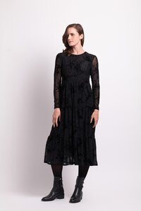 Foil Long Sleeve Tiered Hem Dress