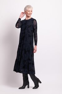 Foil Long Sleeve Tiered Hem Dress